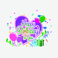 Happy birthday with heart. design template for birthday celebration, greeting cards and poster