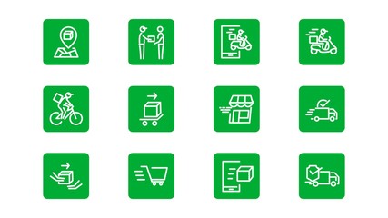  Simple Set of Delivery Line Icons.contains a bicycle courier icon, delivery car, shopping basket and others.vector illustration