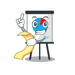 Corona graph mascot character design with a menu on his hand