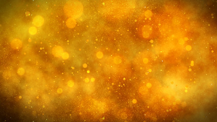 golden particles shining stars dust bokeh glitter awards dust abstract background. Futuristic glittering in space on black background.