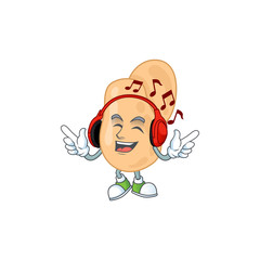Cartoon mascot design sarcina enjoying music with headset