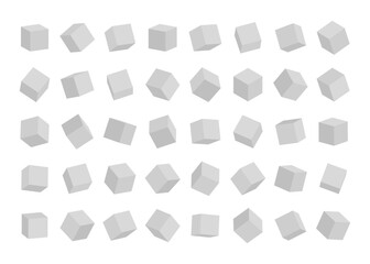 Set of cubes in different angles view isolated on white background. Vector illustration - obrazy, fototapety, plakaty