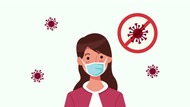 stop covid19 campaign with woman using face mask
