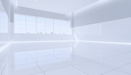 3d rendering of white tile floor in toilet room.