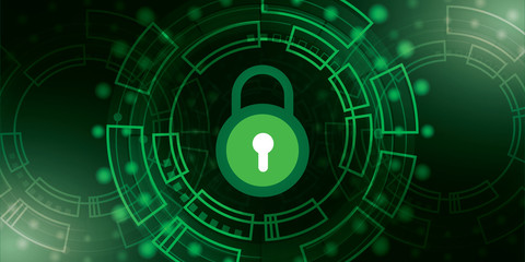 Obraz premium green light data lock icon and circle circuit digital on green background