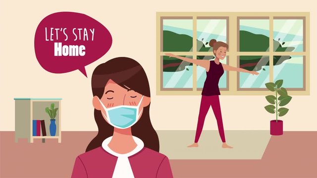 stay at home campaign with women in livignroom