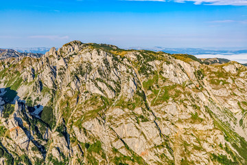 Helicopter aerial photo at Durmitor national park in the Montenegro continental part.