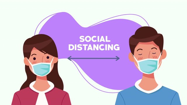 social distancing campaign with couple using face mask
