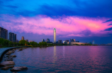 Fototapeta premium City scenery of Suzhou Industrial Park, Jiangsu Province, China