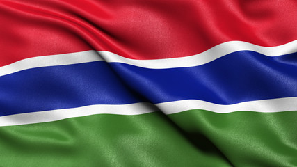 3D illustration of the flag of Gambia waving in the wind.