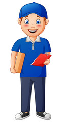 Delivery courier man isolated white background. Vector illustration