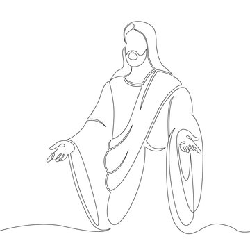 One continuous line drawing minimal hand Jesus Christ