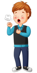 Cartoon boy cough on white background. Vector illustration