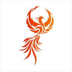 Fototapeta premium Flying Phoenix Fire Bird abstract Logo design vector template. Dove Eagle Logotype concept icon