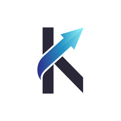 Initial letter K with arrow vector logo design, creative letters, business chart icon, company initial name