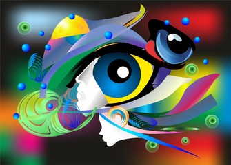  colorful composition, abstraction with the face of man and woman