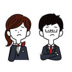 困って悩む接客業の男女