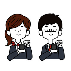 スマホをいじる接客業の男女