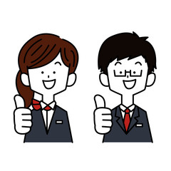 ハンドサインする接客業の男女