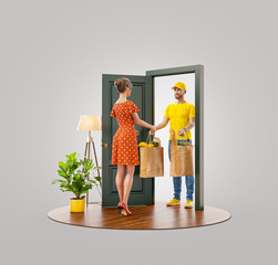 Online grocery shopping and delivery concept.