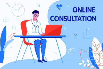 Coronavirus medical consultation. Online consultation with doctor. Online medical care concepts. Vector illustration.