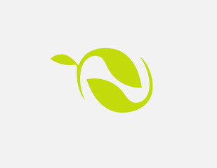 Creative bright green logo icon two leaves of a plant