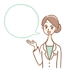 Illustration of a woman in a white coat. There is space for text.