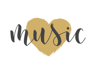 Handwritten Lettering of Music. Template for Banner, Card, Label, Postcard, Poster, Sticker, Print or Web Product. Objects Isolated on White Background. Vector Stock Illustration.