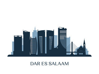 Obraz premium Dar es Salaam skyline, monochrome silhouette. Vector illustration.