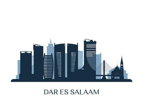 Dar es Salaam skyline, monochrome silhouette. Vector illustration.