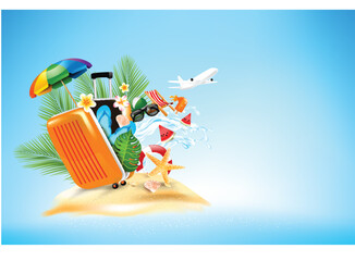 Summer vacation concept with air plane elemet