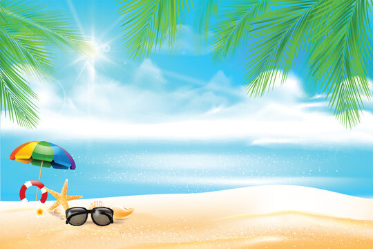 Summer abstract background sand beach with palm leaf 001