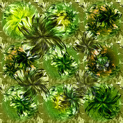 Seamless floral pattern. 
Lush green  abstract flowers. 