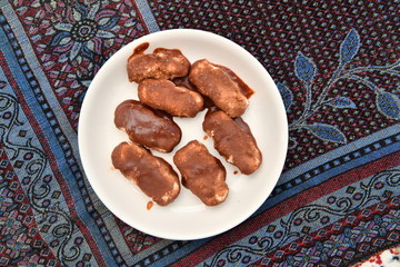 ice cream, syrniki, chocolate tworg, chocolate ice cream, chocolate, plate, food,