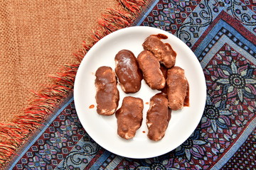 ice cream, syrniki, chocolate tworg, chocolate ice cream, chocolate, plate, food,