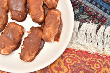 ice cream, syrniki, chocolate tworg, chocolate ice cream, chocolate, plate, food,