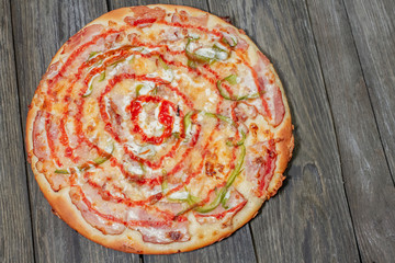 Tasty Italian pizza served on a wooden table
