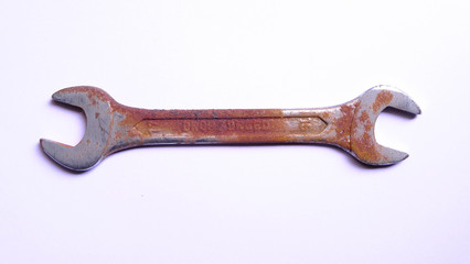 old rusty spanner found under water