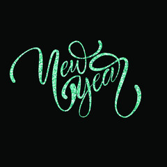 Happy New Year 2021 typographic emblems. Vector logo, text design. Black, white and glitter. Usable for banners, greeting cards, gifts etc.