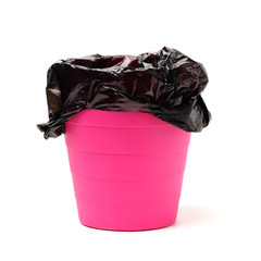 Trash can plastic pink on white background