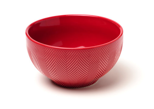 Red empty bowl isolated on white background