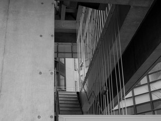modern stairs in building in black and white