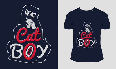 Cat T-shirt Design Template Vector And Cat T-Shirt Design, Cat Typography Vector Illustration With T-shirt mockup.