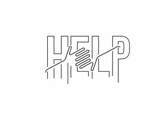 Help Calligraphic line art Text banner poster vector illustration Design.