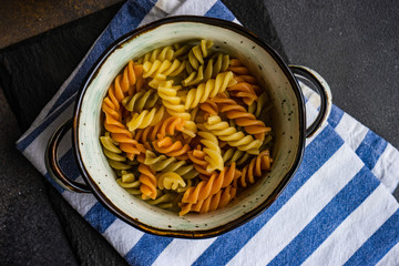 Italian spiral pasta cooked in bowl