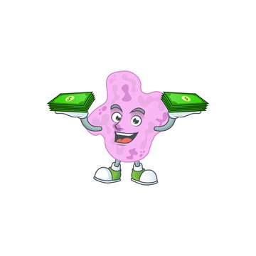 A cheerful tetracoccus mascot design with some money on hands