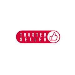 Capsule shaped of trusted seller logo with thumbs up icon line art isolated on white background can be used as sign that your shopping website or marketplace is trustworthy