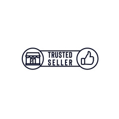 Obraz premium Trusted seller stamp vector logo design with thumb up and store icon isolated on white background good for your website, micro blogging, marketplace icon