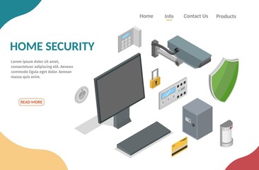 Isometric home security infographic concept of technology system alarm vector banner.