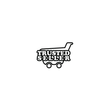 Trusted seller icon vector design with pushcart or trolley image isolated on white background fit for your shopping website or marketplace shopping icon